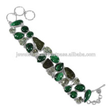 Natürliche Moldavite und Multi Edelstein 925 Solid Silber Armband Schmuck